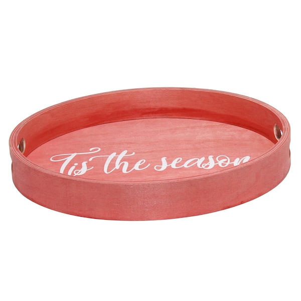 Tis The Season 13.75 Round Wood Serving Tray With Handles